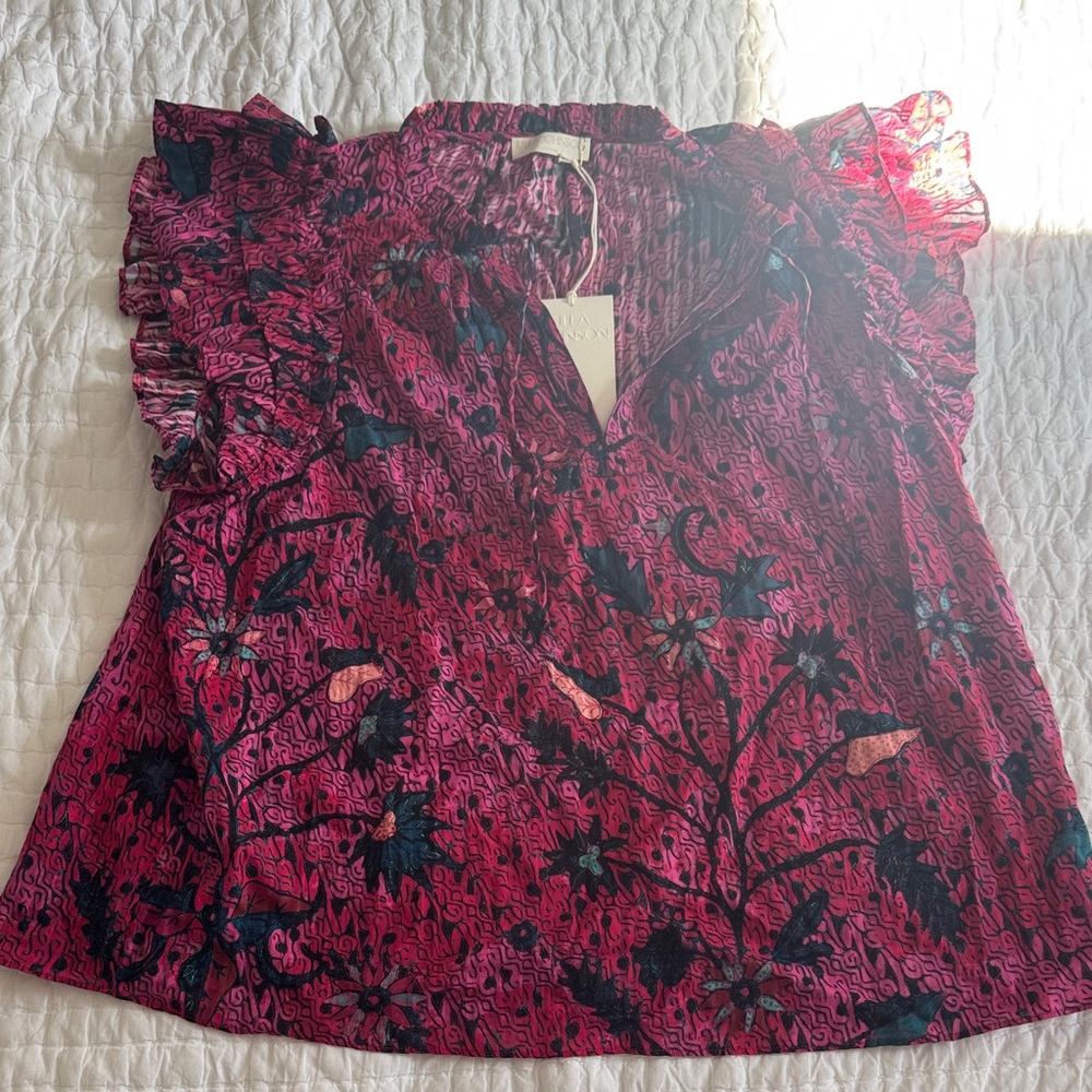 Ulla Johnson Ruffle Sleeve Fleur Top - Pink